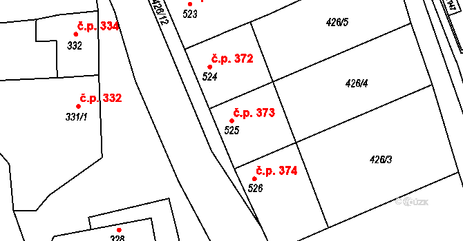 Dambořice 373 na parcele st. 525 v KÚ Dambořice, Katastrální mapa