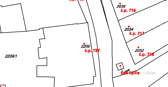 Slavíkovice 757, Rousínov na parcele st. 2208 v KÚ Rousínov u Vyškova, Katastrální mapa