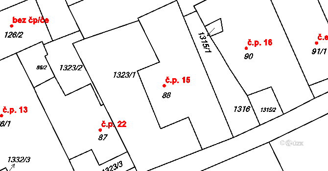 Amalín 15, Slezské Rudoltice na parcele st. 88 v KÚ Ves Rudoltice, Katastrální mapa