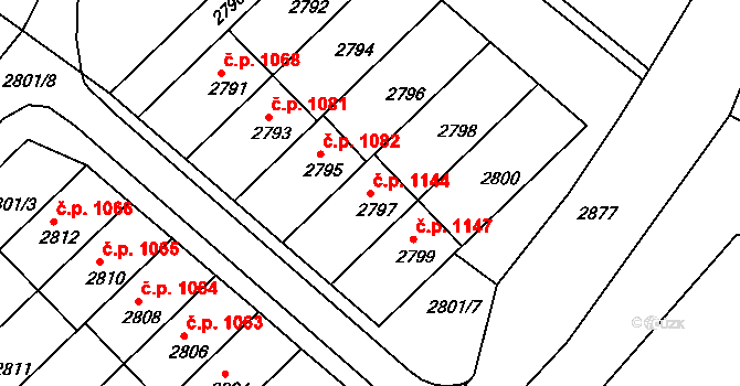 Rýmařov 1144 na parcele st. 2797 v KÚ Rýmařov, Katastrální mapa