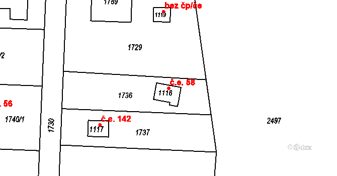 Čerčany 58 na parcele st. 1118 v KÚ Čerčany, Katastrální mapa