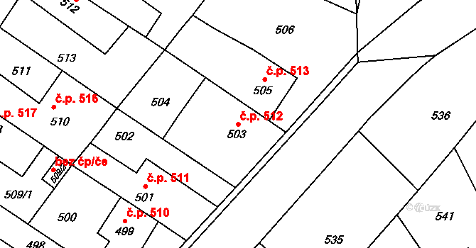 Libušín 512 na parcele st. 503 v KÚ Libušín, Katastrální mapa