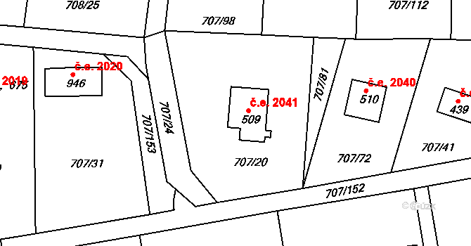 Skuheř 2041, Kamenice na parcele st. 509 v KÚ Těptín, Katastrální mapa