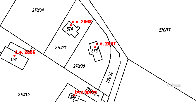 Těptín 2867, Kamenice na parcele st. 875 v KÚ Těptín, Katastrální mapa