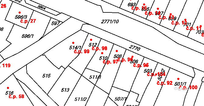 Dačice IV 97, Dačice na parcele st. 510 v KÚ Dačice, Katastrální mapa