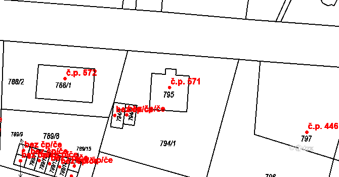 Třeboň II 571, Třeboň na parcele st. 795 v KÚ Třeboň, Katastrální mapa
