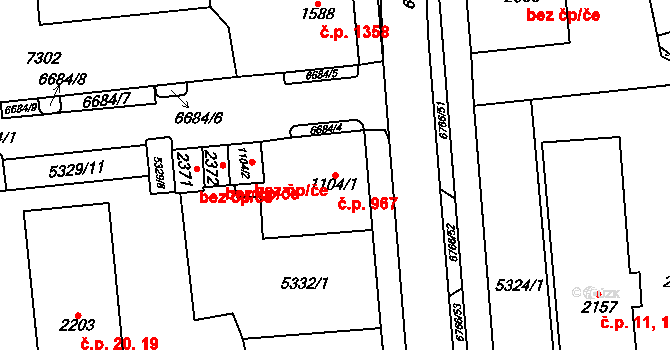Kraslice 967 na parcele st. 1104/1 v KÚ Kraslice, Katastrální mapa