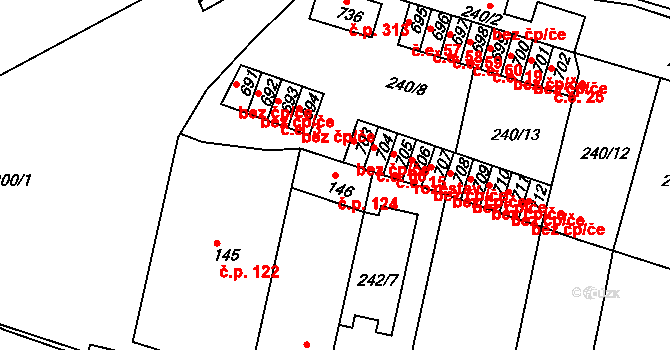 Hostomice 124 na parcele st. 146 v KÚ Hostomice nad Bílinou, Katastrální mapa