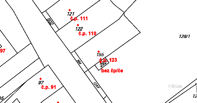 Lahošť 123 na parcele st. 155 v KÚ Lahošť, Katastrální mapa