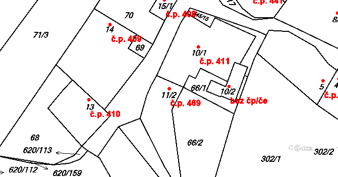 Chvalčov 469 na parcele st. 11/2 v KÚ Chvalčova Lhota, Katastrální mapa