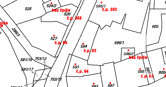 Hořovice 83 na parcele st. 594 v KÚ Hořovice, Katastrální mapa