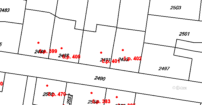 Mimoň I 401, Mimoň na parcele st. 2491 v KÚ Mimoň, Katastrální mapa