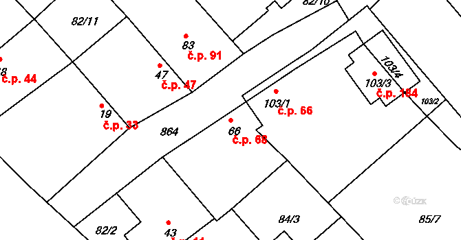 Předonín 68, Bechlín na parcele st. 66 v KÚ Předonín, Katastrální mapa