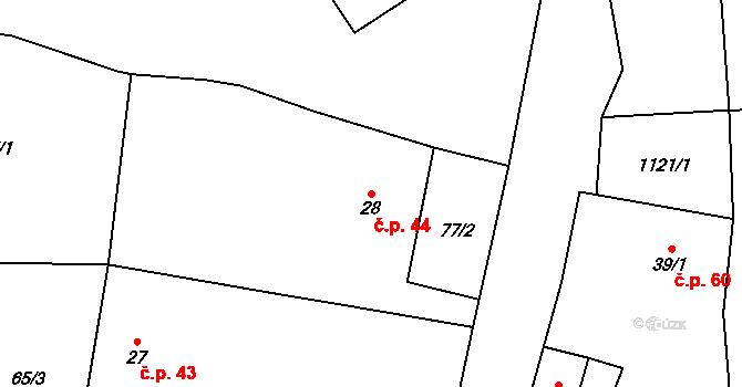 Snědovice 44 na parcele st. 28 v KÚ Snědovice, Katastrální mapa