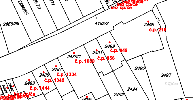 Roudnice nad Labem 950 na parcele st. 2491 v KÚ Roudnice nad Labem, Katastrální mapa