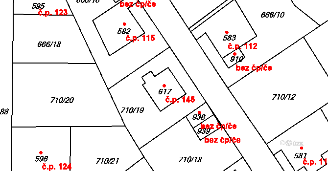 Děčín IX-Bynov 145, Děčín na parcele st. 617 v KÚ Bynov, Katastrální mapa