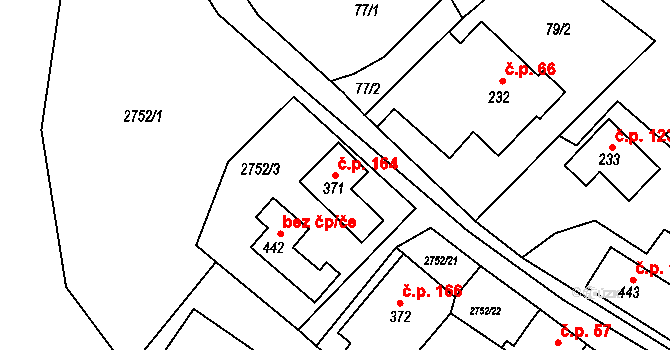 Lužná 164 na parcele st. 371 v KÚ Lužná u Vsetína, Katastrální mapa