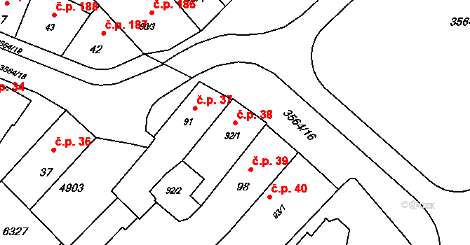 Rožnov pod Radhoštěm 38 na parcele st. 92/1 v KÚ Rožnov pod Radhoštěm, Katastrální mapa