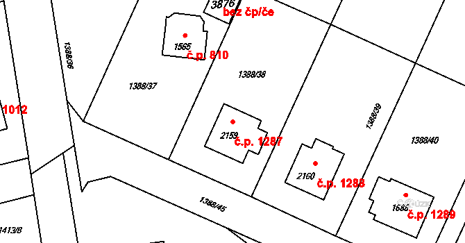Rožnov pod Radhoštěm 1287 na parcele st. 2159 v KÚ Rožnov pod Radhoštěm, Katastrální mapa