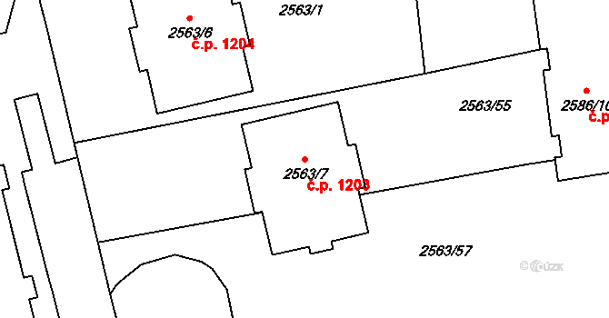 Valašské Meziříčí 1203 na parcele st. 2563/7 v KÚ Valašské Meziříčí-město, Katastrální mapa