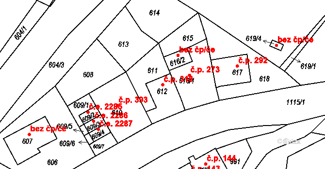 Střekov 318, Ústí nad Labem na parcele st. 612 v KÚ Střekov, Katastrální mapa