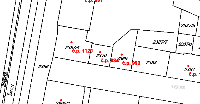 Střekov 984, Ústí nad Labem na parcele st. 2370 v KÚ Střekov, Katastrální mapa