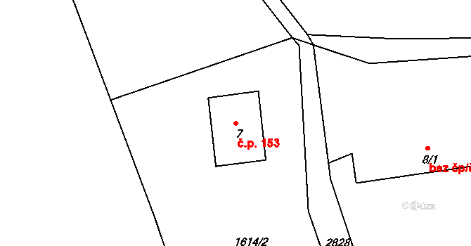 Korouhev 153 na parcele st. 7 v KÚ Korouhev, Katastrální mapa