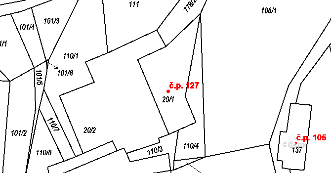 Řetůvka 127 na parcele st. 20/1 v KÚ Řetůvka, Katastrální mapa