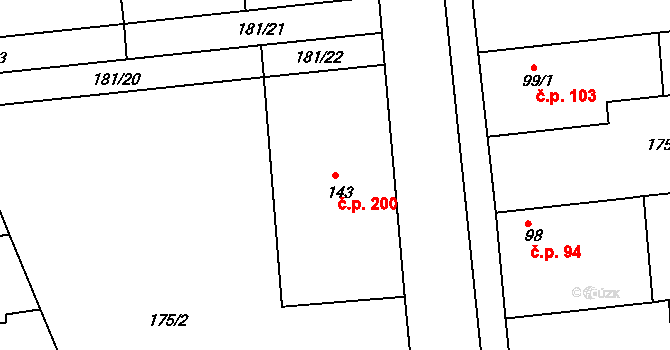 Chýně 200 na parcele st. 143 v KÚ Chýně, Katastrální mapa