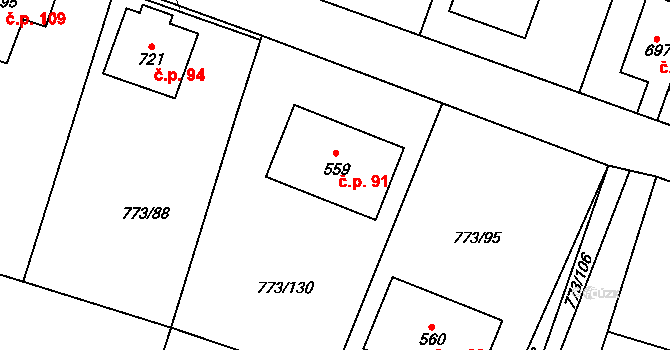 Brtnice 91, Velké Popovice na parcele st. 559 v KÚ Velké Popovice, Katastrální mapa