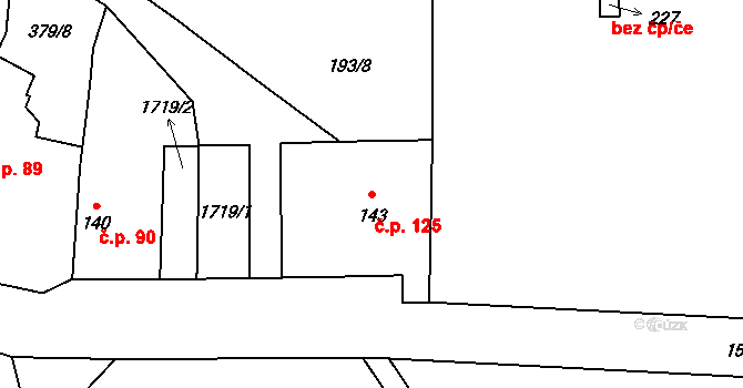 Lnáře 125 na parcele st. 143 v KÚ Lnáře, Katastrální mapa