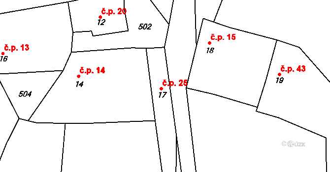 Holušice 25, Sedlice na parcele st. 17 v KÚ Holušice u Mužetic, Katastrální mapa