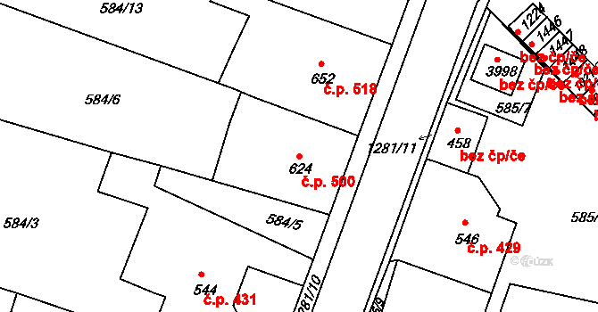 Strakonice I 500, Strakonice na parcele st. 624 v KÚ Strakonice, Katastrální mapa