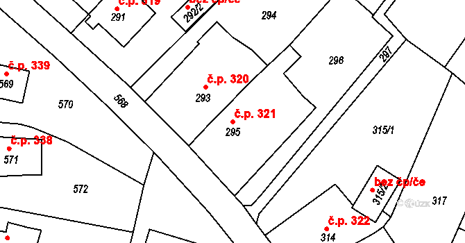Miřetice u Klášterce nad Ohří 321, Klášterec nad Ohří na parcele st. 295 v KÚ Miřetice u Klášterce nad Ohří, Katastrální mapa