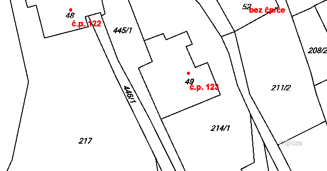 Sebranice 123 na parcele st. 49 v KÚ Sebranice u Litomyšle, Katastrální mapa