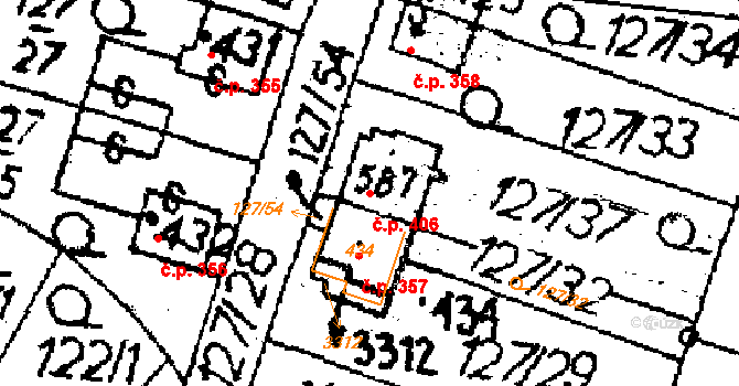 Jaroměřice 406 na parcele st. 587 v KÚ Jaroměřice, Katastrální mapa