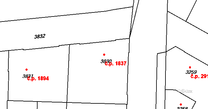 Černá Pole 1837, Brno na parcele st. 3830 v KÚ Černá Pole, Katastrální mapa