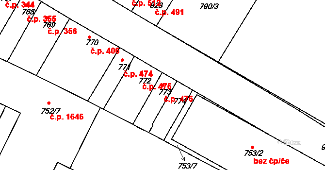 Husovice 476, Brno na parcele st. 773 v KÚ Husovice, Katastrální mapa