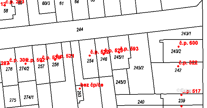Komárov 523, Brno na parcele st. 246 v KÚ Komárov, Katastrální mapa