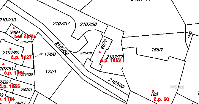 Komín 1052, Brno na parcele st. 4670 v KÚ Komín, Katastrální mapa