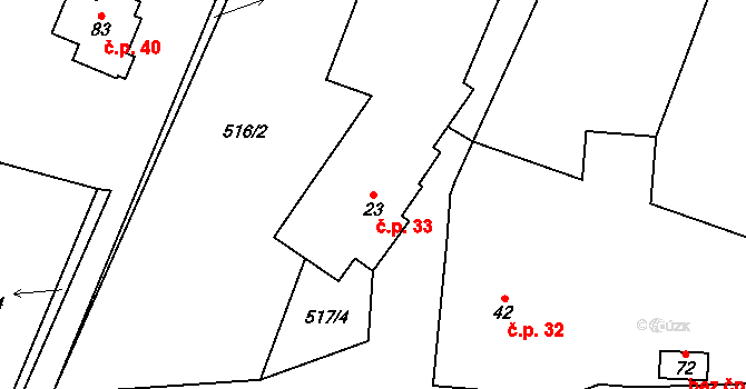 Čejkov 33, Nový Rychnov na parcele st. 23 v KÚ Čejkov, Katastrální mapa