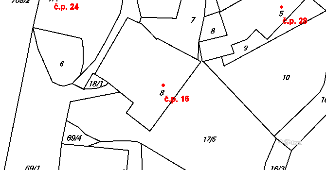 Skrýšov 16, Pelhřimov na parcele st. 8 v KÚ Skrýšov u Pelhřimova, Katastrální mapa
