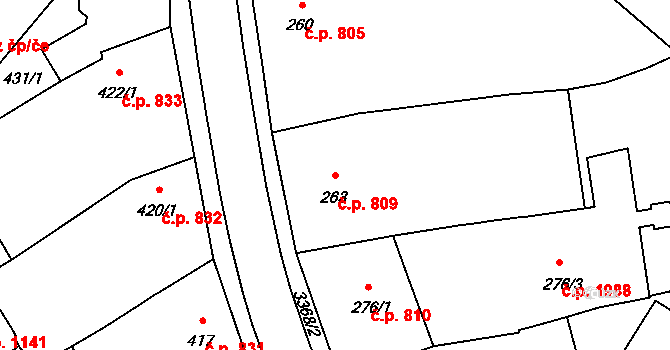 Pelhřimov 809 na parcele st. 263 v KÚ Pelhřimov, Katastrální mapa