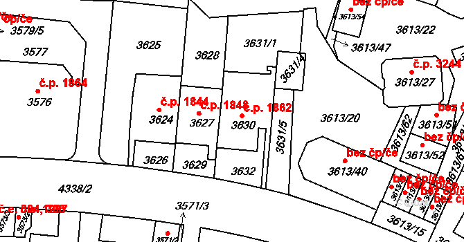 Teplice 1862 na parcele st. 3630 v KÚ Teplice, Katastrální mapa