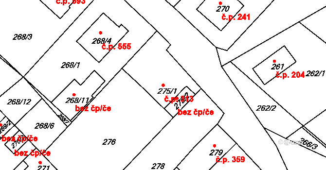 Dubí 313 na parcele st. 275/1 v KÚ Dubí u Teplic, Katastrální mapa