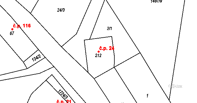 Kocléřov 24, Vítězná na parcele st. 212 v KÚ Kocléřov, Katastrální mapa