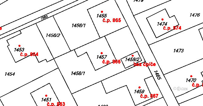 Jablunkov 866 na parcele st. 1457 v KÚ Jablunkov, Katastrální mapa