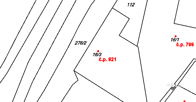 Litovel 821 na parcele st. 16/3 v KÚ Litovel, Katastrální mapa
