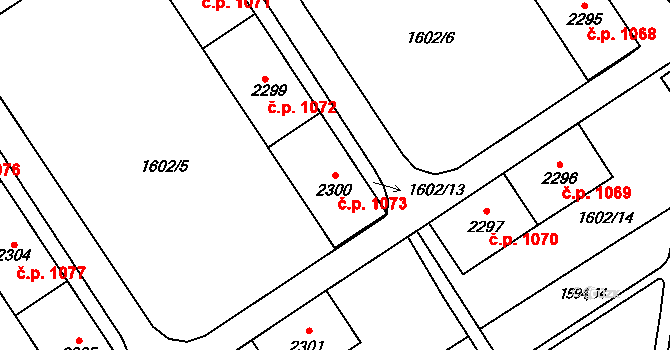 Cheb 1073 na parcele st. 2300 v KÚ Cheb, Katastrální mapa