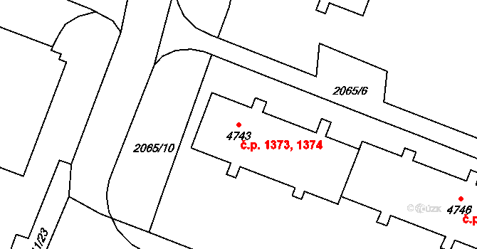 Cheb 1373,1374 na parcele st. 4743 v KÚ Cheb, Katastrální mapa